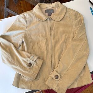 Taupe leather Ann Taylor zip-up bomber jacket